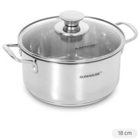 Nồi inox 5 đáy nắp kính 18 cm Sunhouse SHG308-18