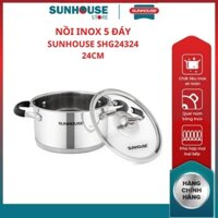 Nồi inox 5 đáy nắp kính 24 cm Sunhouse SHG24324