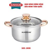 Nồi inox 5 đáy Sunhouse SH781, Nồi 5 lớp đáy tỏa nhiệt đều, giữ nhiệt lâu, hạn chế cháy, Có 3 size 16,20,24cm - SH781-20cm