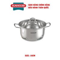 Nồi inox 5 đáy Sunhouse SH781, Nồi 5 lớp đáy tỏa nhiệt đều, giữ nhiệt lâu, hạn chế cháy, Có 3 size 16,20,24cm - SHG788-16cm