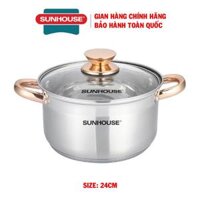 Nồi inox 5 đáy Sunhouse SH781, Nồi 5 lớp đáy tỏa nhiệt đều, giữ nhiệt lâu, hạn chế cháy, Có 3 size 16,20,24cm - SH781-24cm