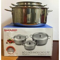 Nồi inox bộ 3 cái dùng được bếp từ, Bộ nồi Sharp inox Size 16,20,24cm