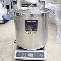 Nồi inox đáy dày 5 lớp 50L (40 x 40)cm - nồi đáy liền cao cấp có giỏ inox