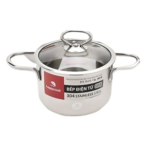 Nồi inox Happy Cook Delux Plus N24-DLGP - 24cm, 3 đáy nắp kính