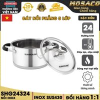 Nồi inox Sunhouse SHG24324 đường kính 24 cm thân nồi cao, dùng để nấu canh, kho thịt cho 3 - 4 người ăn - MOSACO