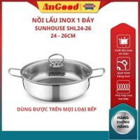 Nồi Inox Sunhouse SHL24-SHL26, Nồi nấu lẩu có kính dùng để nấu canh, luộc thức ăn tiện lợi nắp thủy tinh trong suốt