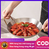 Nồi khô inox bền bỉ với hai tay cầm mạ vàng, chảo súp Hàn Quốc, chảo đáy tròn Ramen