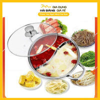 Nồi Lẩu 2 Ngăn Inox Size 30cm Dùng Cho Mọi Loại Bếp Chất Liêu Inox Dày Dặn Làm Nóng Nhanh Gia Dụng Giá Rẻ Hải Đăng A35