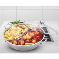 Nồi lẩu 2 ngăn Size 32cm. Chất liệu INOX 304 cao cấp, bền đẹp. Sử dụng được các loại bếp.