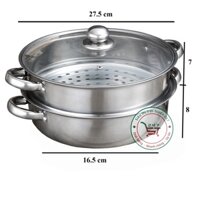 Nồi lẩu 2 tầng inox có ngăn hấp 28 cm Nồi lẩu hấp đa năng sử dụng được cả trên bếp điện từ