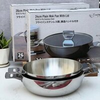 Nồi Lẩu / Chảo 2 Tay Inox 18/10 Liền Khối Đáy 3 lớp Tri-Ply Kaiyo Dày Dặn Chống Dính Tự Thân - Hàng chính hãng