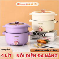 Nồi lẩu đa năng, Nồi điện đa năng kèm khay hấp dung tích 4L Chế Độ Nhiệt, Nồi Nấu Đa Năng Chống Dính Chiên, Xào, hấphấp