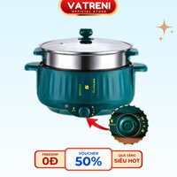 Nồi Lẩu Điện 28cm, Bếp Điện Thông Minh Công Suất 1000W Tặng Kèm Giá Hấp Inox - VATRENI