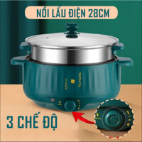 Nồi Lẩu Điện 28cm, Bếp Điện Thông Minh Công Suất Lớn 1000W Tặng Kèm Giá Hấp Inox GB Store