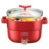 Nồi lẩu điện 3L Greencook GCEH233 thiết kế lòng nhôm đúc rời mâm nhiệt dễ vệ sinh, có khay hấp inox