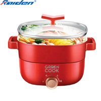 Nồi lẩu điện 3L Greencook GCEH233 thiết kế lòng nhôm đúc rời mâm nhiệt dễ vệ sinh, có khay hấp inox - Hàng chính hãng - MÀU ĐỎ