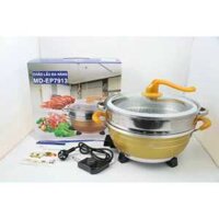 NỒI LẨU ĐIỆN 6 LÍT KÈM NỒI HẤP CÁCH THỦY ĐA NĂNG THỂ TÍCH LỚN MÀU VÀNG SANG TRỌNG, ĐA CHỨC NĂNG NẤU SIÊU TIỆN LỢI