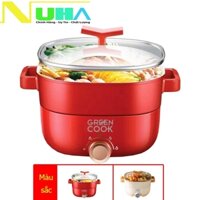 Nồi lẩu điện cao cấp 3l greencook gceh233 thiết kế lòng nhôm đúc rời mâm nhiệt dễ vệ sinh, có khay hấp inox