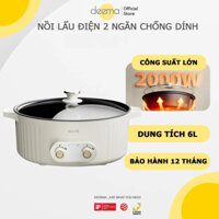 Nồi lẩu điện đa năng 2 ngăn Deerma DG50W chống dính cao cấp, nồi lẩu uyên ương dung tích lớn 6L