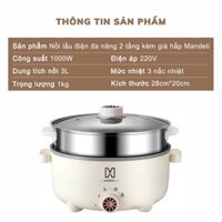 Nồi lẩu điện đa năng  2 tầng bề mặt chống dính kèm giá hấp 28cm công suất lớn