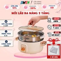 Nồi lẩu điện đa năng 2 tầng công suất lớn 1800W tặng kèm khay hấp inox cao cấp