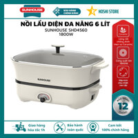 Nồi lẩu điện đa năng 6 lít SUNHOUSE SHD4560, công suất 1800W nấu chính nhanh, lòng nồi dày, chống dính men sứ cao cấp