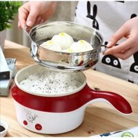 Nồi lẩu điện đa năng, ca nấu mỳ mini đa năng 2 tầng có lồng hấp và nắp kính cao cấp. Size 18 cm (MI-258)