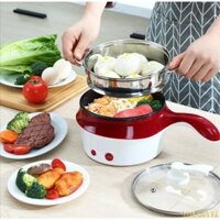 Nồi lẩu điện đa năng, ca nấu mỳ mini đa năng 2 tầng có lồng hấp và nắp kính cao cấp. Size 18 cm. Nhiều màu