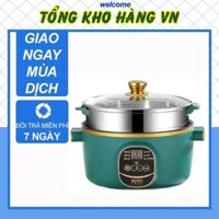 Nồi Lẩu Điện Đa Năng Chống Dính Electric cooker pot, Nồi Lẩu Gia Đình Vân Đá Shanban 24cm Kèm Hấp Inox Cao Cấp 2021