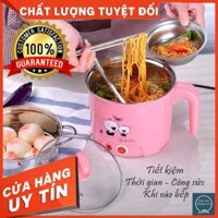 Nồi lẩu điện đa năng kèm giá hấp có tay cầm tiện dụng 18cm, nồi lẩu hấp mini 2 tầng