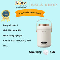 Nồi lẩu điện đa năng mini Bear DRG-P08D1, 0.8 lít, nồi điện nhỏ, nồi nấu mì, nồi nấu nước tiện lợi, nồi ủ cháo, inox 304