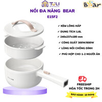 Nồi lẩu điện đa năng mini Bear DRG-E15F2, dung tích1.6L, công suất 600W nấu mì có lồng hấp, BH 18 tháng, Gia dụng TULI