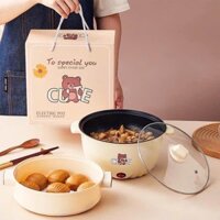 Nồi lẩu điện đa năng, nồi hấp điện 2 tầng, nồi lẩu chống dính, nồi điện đa năng , hình gấu cute