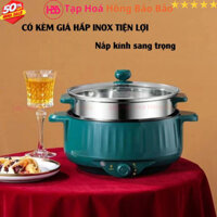 Nồi Lẩu Điện Đa Năng, Nồi Hấp Điện 2 Tầng, Nồi Lẩu, Lòng Nồi Chống Dính Vân Đá Cao Cấp 28cm