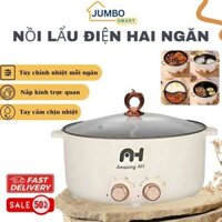 Nồi Lẩu Điện Hai Ngăn Đa Năng, Nồi Lẩu Uyên Ương Dung Tích 4L Có Vách Ngăn Tiện Lợi Dành Cho Sinh Viên, Gia Đình