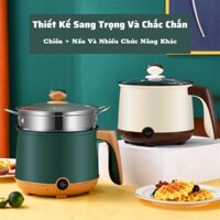 Nồi lẩu điện mini 2 NẤC NHIỆT, Ca nấu mì, Nồi đa năng nấu cơm có tay cầm 1,8L,  Kèm giá hấp inox  TTUNTUN STORE