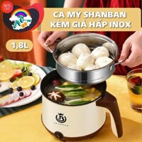Nồi Lẩu Điện Mini 2 Tầng Chống Dính Tặng Khay Hấp (Chiên, Xào, Rán, Lẩu, Nấu Cơm), Ca Nấu Mì Mini Đa Năng