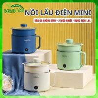 Nồi Lẩu Điện Mini Đa Năng Nấu Mì, Nấu Cơm 2 Tầng Kèm Giá Hấp Tiện Lợi Chiên Rán Có Vân Đá Chống Dính - Ca Nấu Mì Cao Cấp