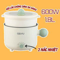 Nồi lẩu điện mini đa năng Ozhu, ca nấu mì mini 18cm, nồi cơm điện chống dính 2 tầng 2 nấc nhiệt lẩu chiên xào