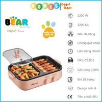 Nồi Lẩu Điện Mini, Nồi Lẩu Nướng BEAR DKL-C12D1 2 Trong 1, Dung Tích 1.2L Công Suất 1200W - Hàng Chính Hãng - DKL-C12D1