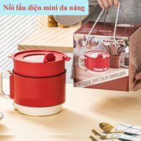 Nồi lẩu điện mini nồi nấu điện đa năng kèm xửng hấp lòng nồi chống dính có kèm xửng nấu lẩu hấp chiên thức ăn
