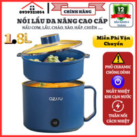 Nồi lẩu điện mini OZHU 1.8L, Nồi điện đa năng 2 tầng chóng dính, Nồi lẩu điện có tay cầm thân cách nhiệt