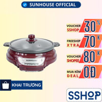 Nồi lẩu điện Sunhouse 3.5 Lít Chính hãng 1300W, Tặng kèm muỗng, đa năng nấu lẩu, chiên xào SH535L - SSHOP MALL