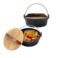 Nồi lẩu gang chống dính,tay cầm ,nắp đậy gỗ lớn, nhỏ Dragon