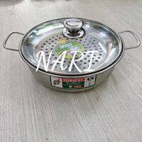 Nồi lẩu hấp inox nắp kính, nồi lẩu vung kính kèm xửng hấp Tithafac cao cấp đa năng tiện dụng