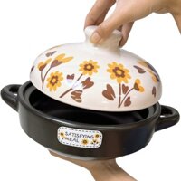 Nồi lẩu hoa hướng dương tráng men 2.5/ 3.3L miệng rộng, gốm sứ chịu nhiệt cao dùng làm lẩu, hầm canh