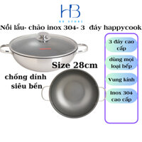 Nồi lẩu inox 3 đáy cao cấp Happycook chảo chống dính size 28cm siêu bền, hàng chính hãng made in Việt Nam