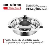Nồi lẩu inox 304 xoay tự động 32cm 2 ngăn G01 đa năng Hàn Quốc dùng được bếp từ và bếp gas