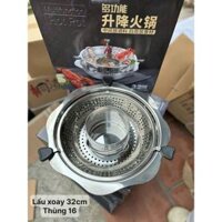 Nồi lẩu inox xoay 2 tầng Hàn Quốc, Nồi lẩu đa năng 2 ngăn dùng được bếp từ và bếp gas, Xoong inox 304 ăn lẩu