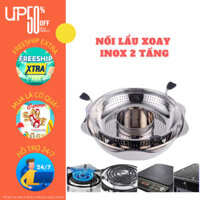 Nồi Lẩu Inox Xoay 2 Tầng Hàn Quốc, Nồi Lẩu Đa Năng 2 Ngăn Dùng Được Bếp Từ Và Bếp Gas, Xoong Inox 304 Ăn Lẩu